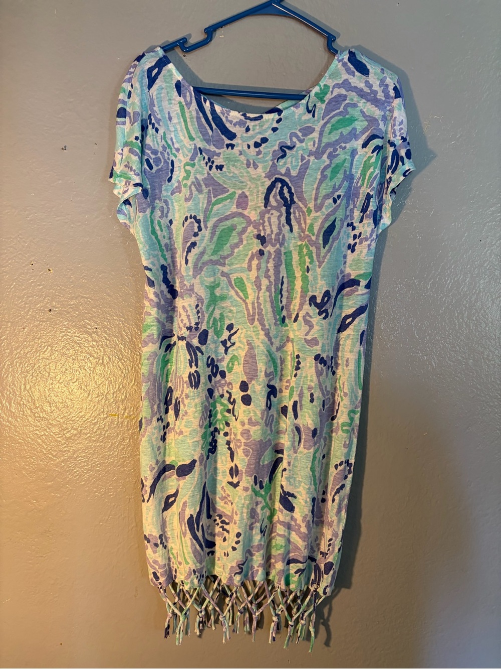 Lilly Pulitzer Beachcomber Dress 100% Linen Nice‎ Ink Cover Up Fringe Size M